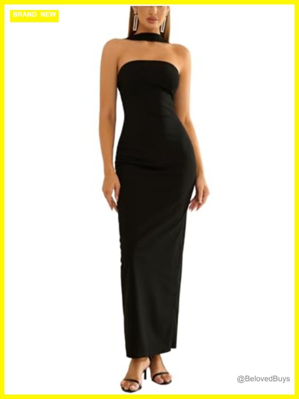 HTZMO Women Bodycon Halter Maxi Dress Sleeveless Backless Formal Cocktail